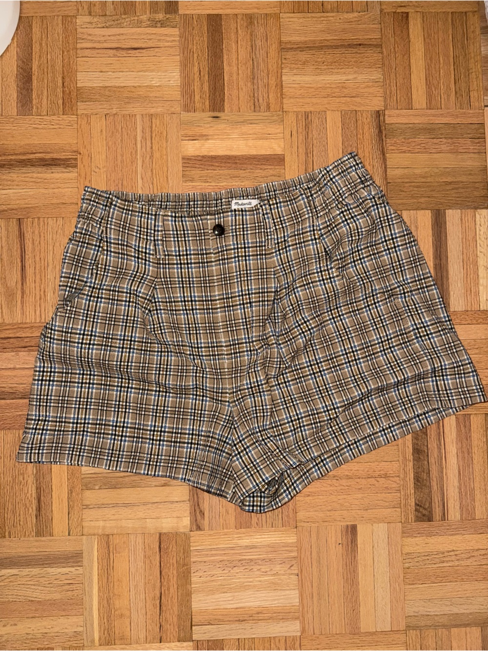 Madewell Tan Plaid High-Rise Bermuda Shorts